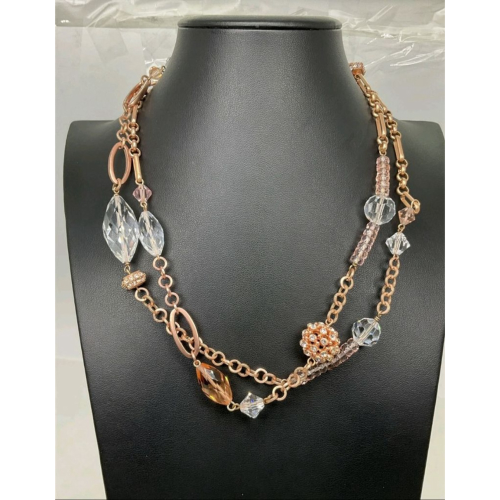 Givenchy Rose Goldtone Long Crystal Beads Necklace  48" NWOT